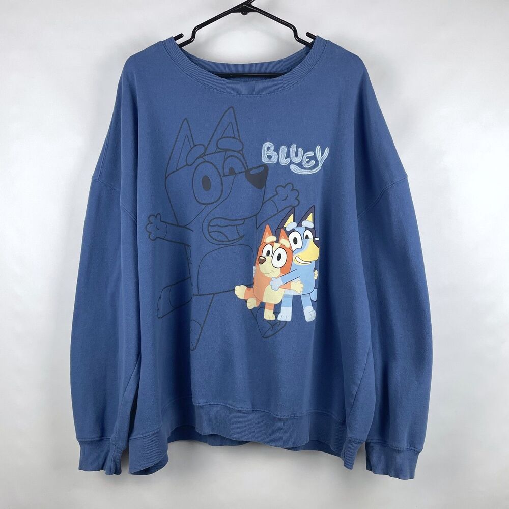 Bluey & Bingo Women's 3X Crewneck Sweatshirt Blue Hybrid Apparel Embroidered